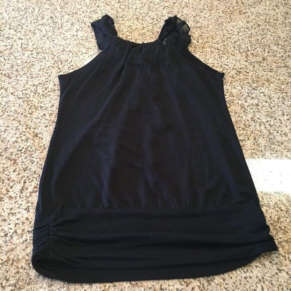 B Sharp USA Sz Small Black Loose Tank Top Blouse Ruffle Beaded Halter Neck - Picture 10 of 12